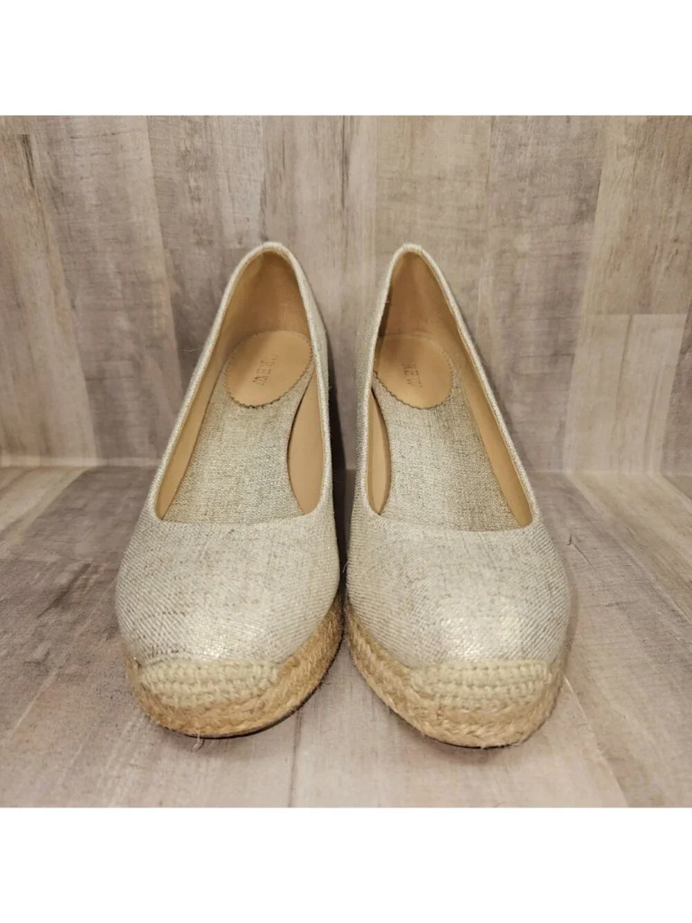 J. Crew Woman's Size 8.5 Wedge Seville Espadrille Canvas Jute Metallic Shoes - Picture 2 of 10